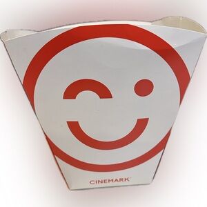 CINEMARK SQUARE POPCORN BUCKET RED WHITE REFILL TAB MOVIE THEATER COLLECTIBLE